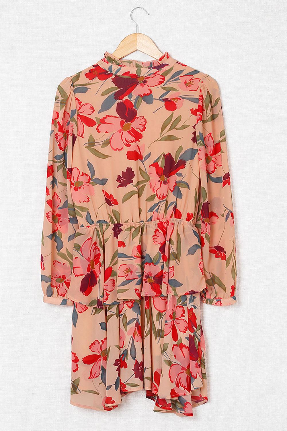 Long Sleeve Frilled Collar Floral Ruffle Dress Floral Dresses MyDresses 