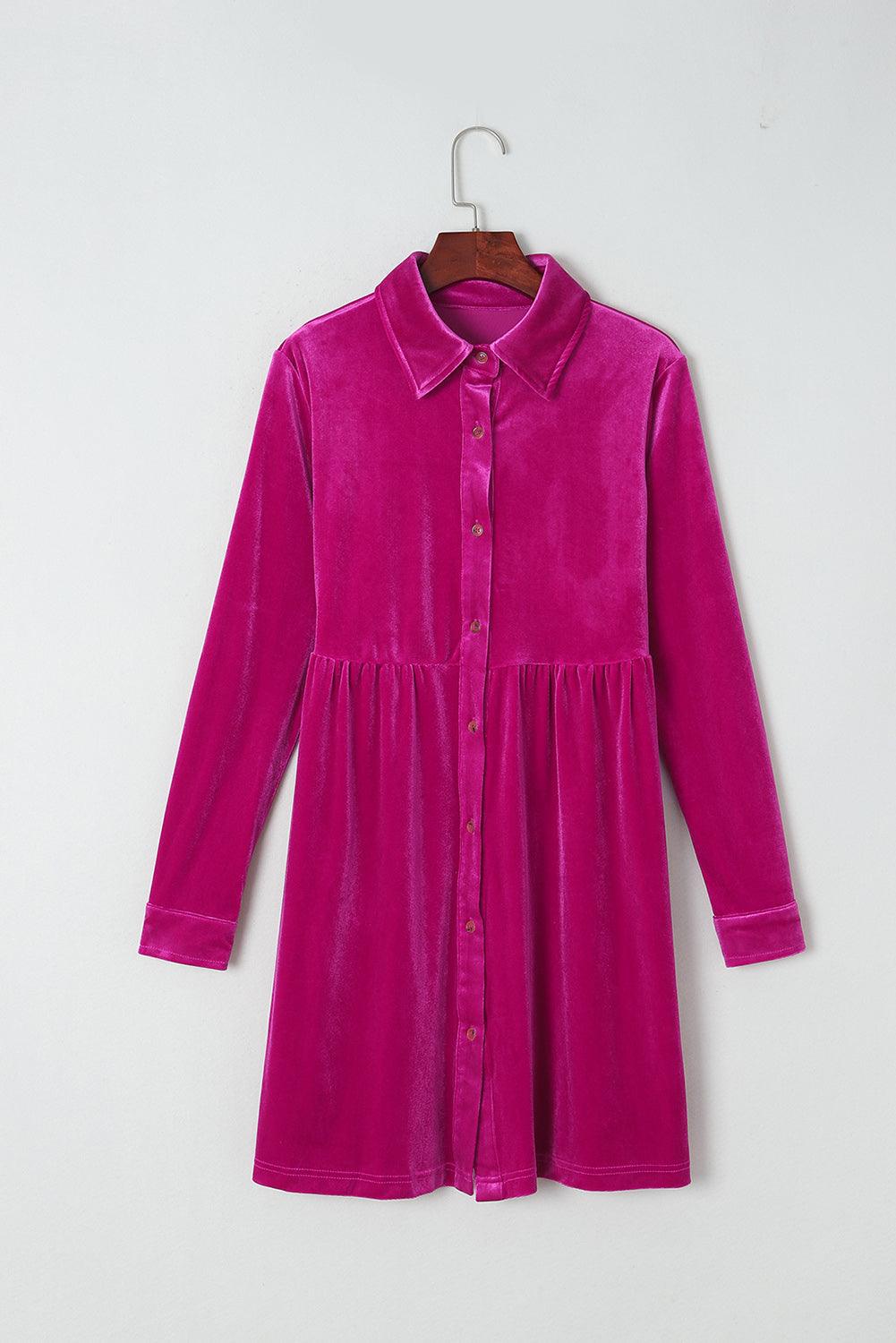 Long Sleeve Ruffle Velvet Button Dress Mini Dresses MyDresses 