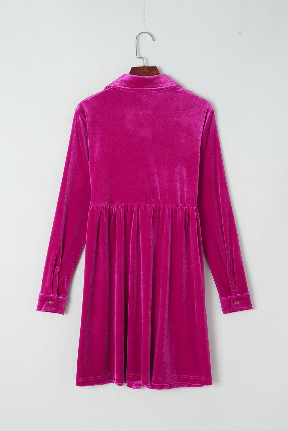 Long Sleeve Ruffle Velvet Button Dress Mini Dresses MyDresses 