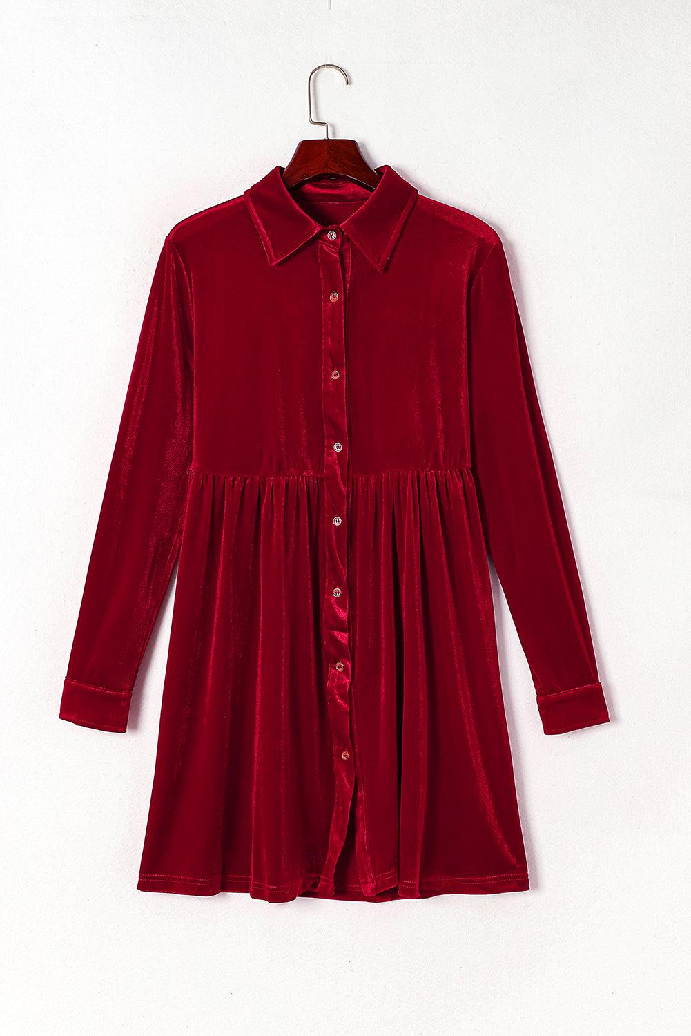 Long Sleeve Ruffle Velvet Button Dress Mini Dresses MyDresses 