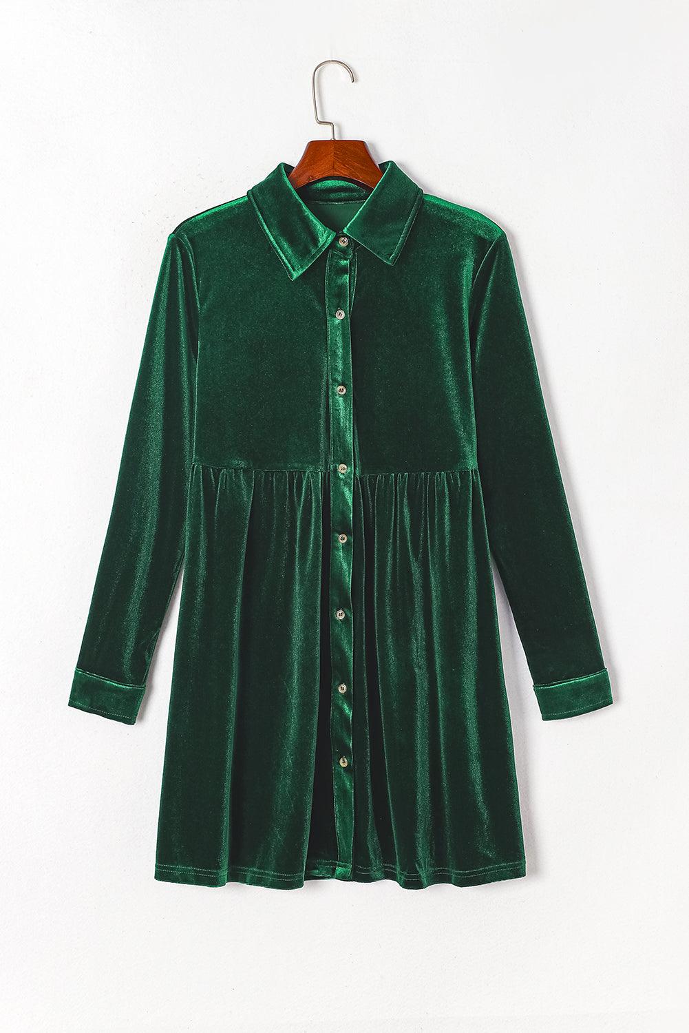Long Sleeve Ruffle Velvet Button Dress Mini Dresses MyDresses 