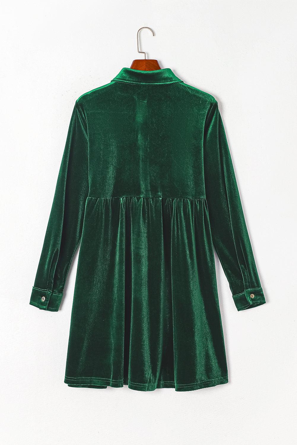 Long Sleeve Ruffle Velvet Button Dress Mini Dresses MyDresses 