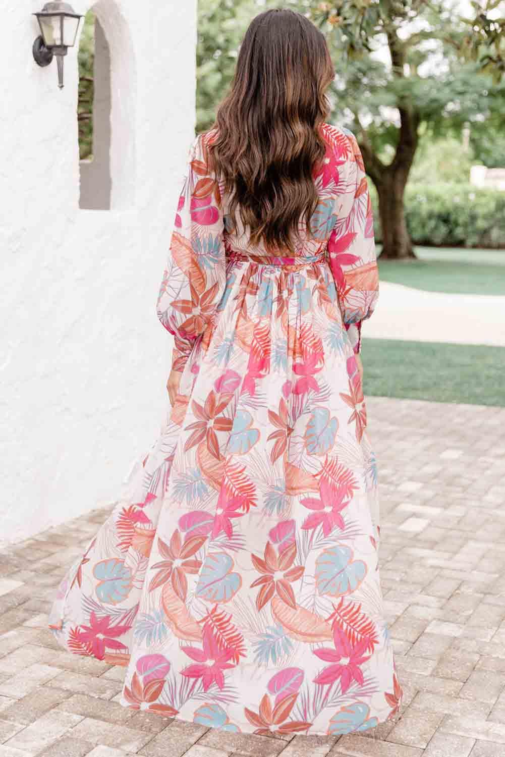 Long Sleeve Wrap V-Neck Maxi Dress with Slit Maxi Dresses MyDresses 