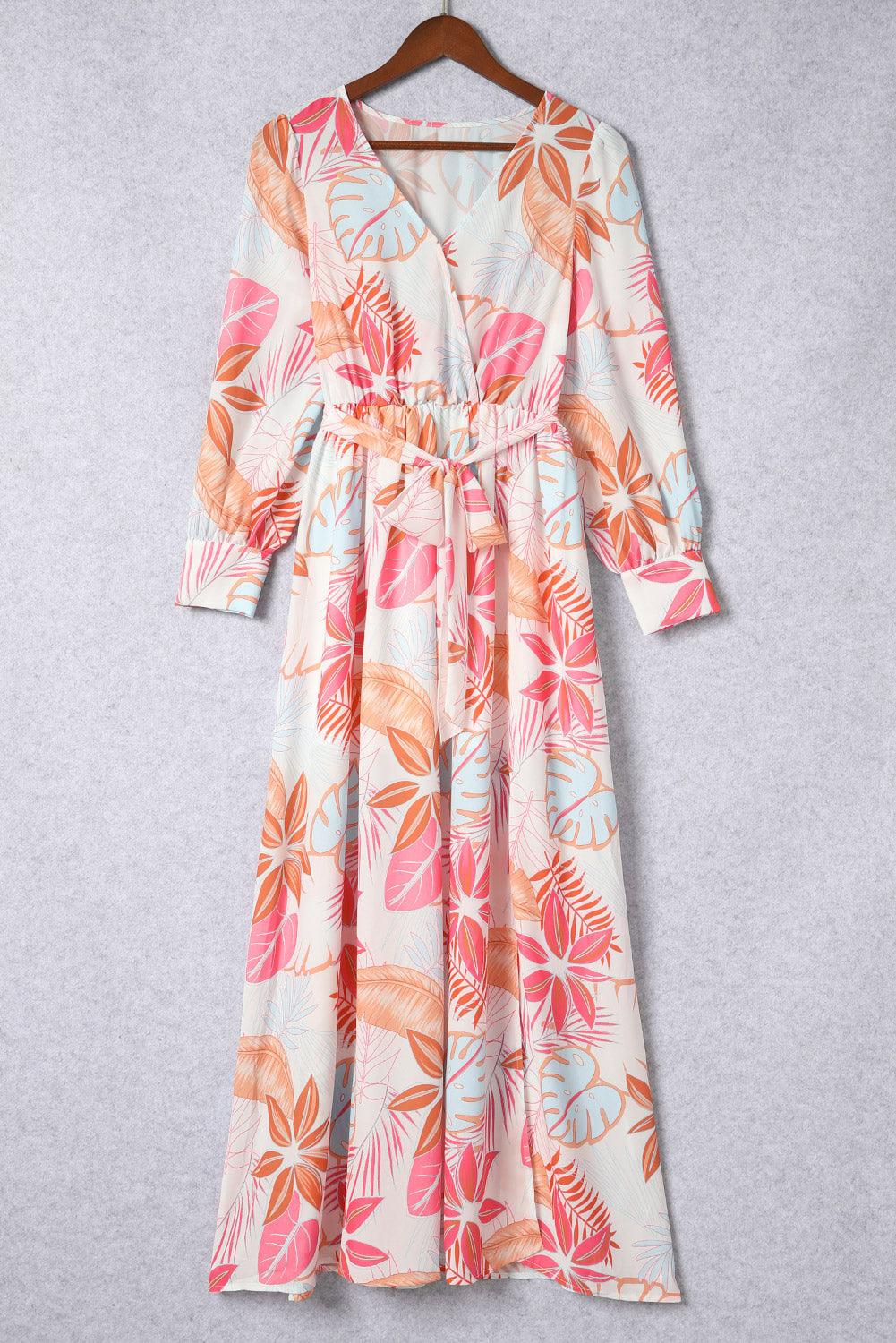Long Sleeve Wrap V-Neck Maxi Dress with Slit Maxi Dresses MyDresses 