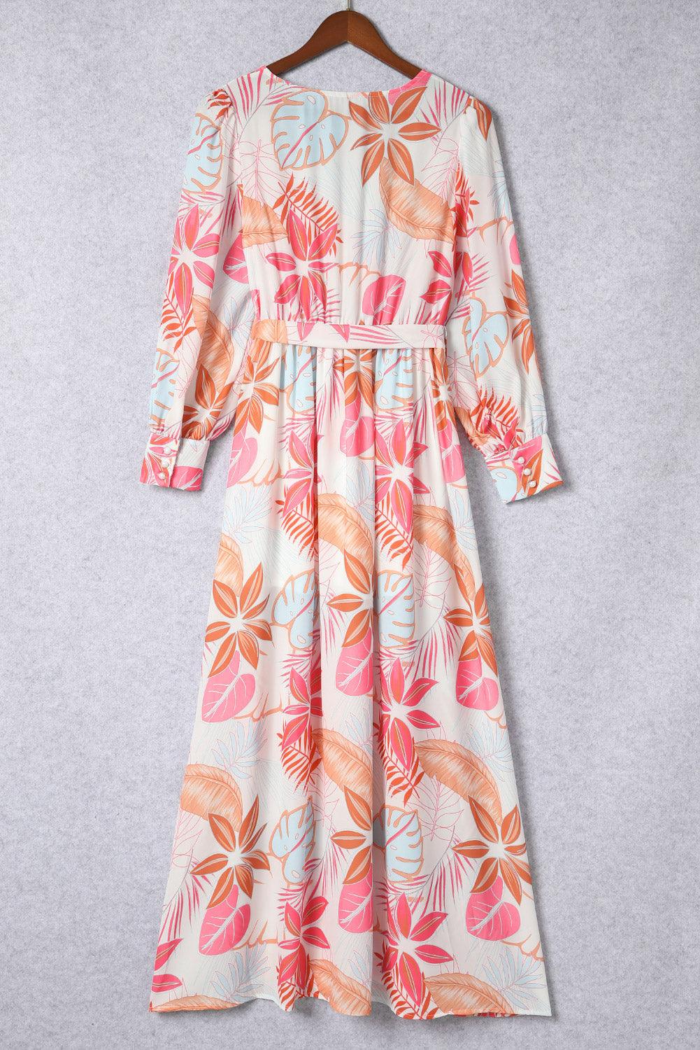 Long Sleeve Wrap V-Neck Maxi Dress with Slit Maxi Dresses MyDresses 