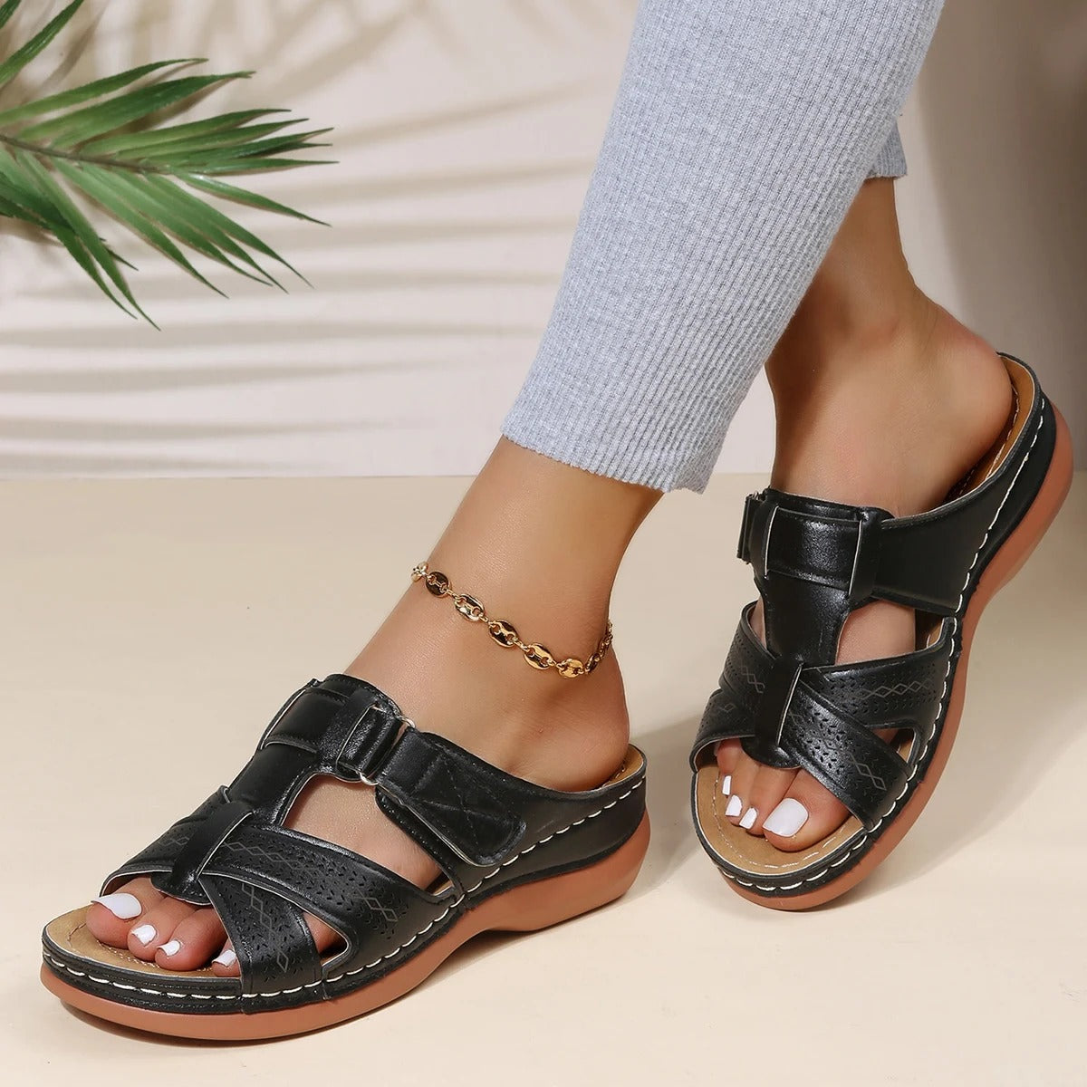 Orthopedic Leather Sandals with Adjustable Buckle and Non-slip Sole Sandals MyDresses