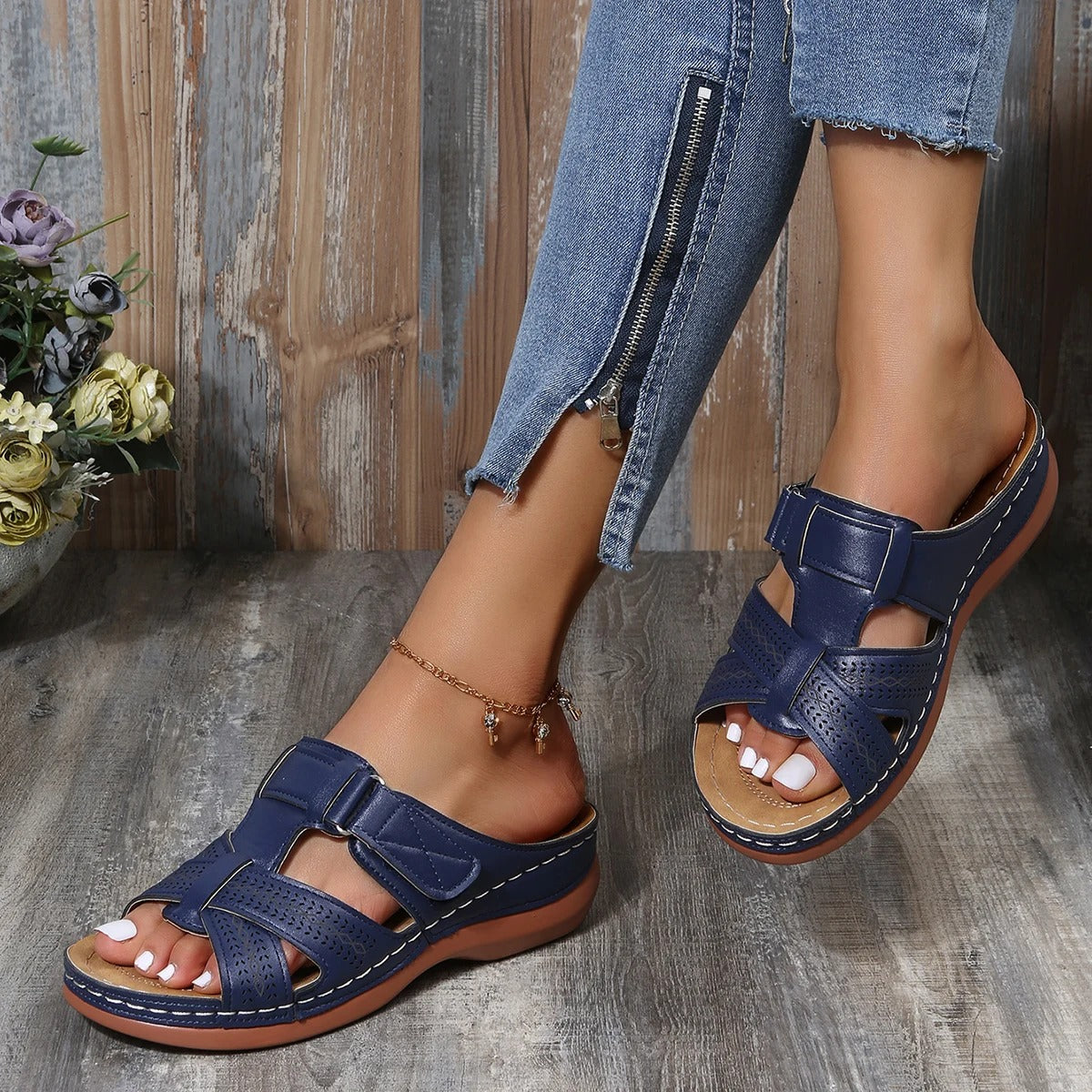 Orthopedic Leather Sandals with Adjustable Buckle and Non-slip Sole Sandals MyDresses