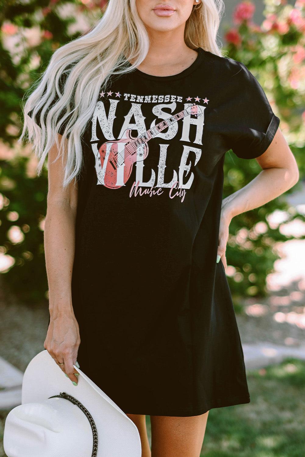 Nashville Music Fest T-Shirt Dress Mini Dresses MyDresses Black 8 | S 