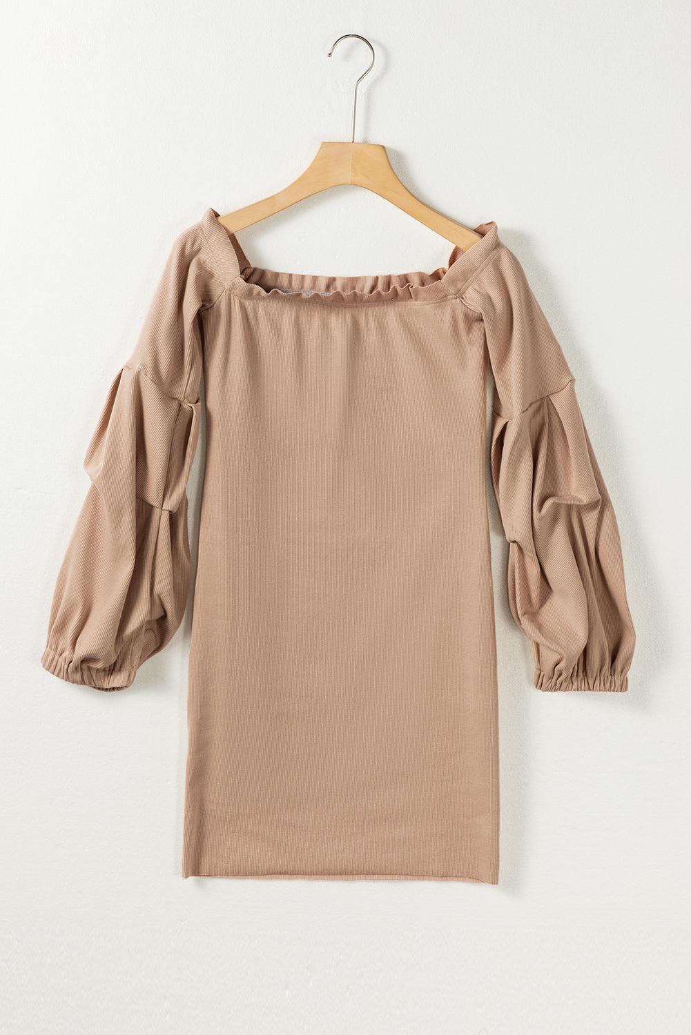 Off Shoulder Ribbed Balloon Sleeve Sweater Dress Mini Dresses MyDresses 