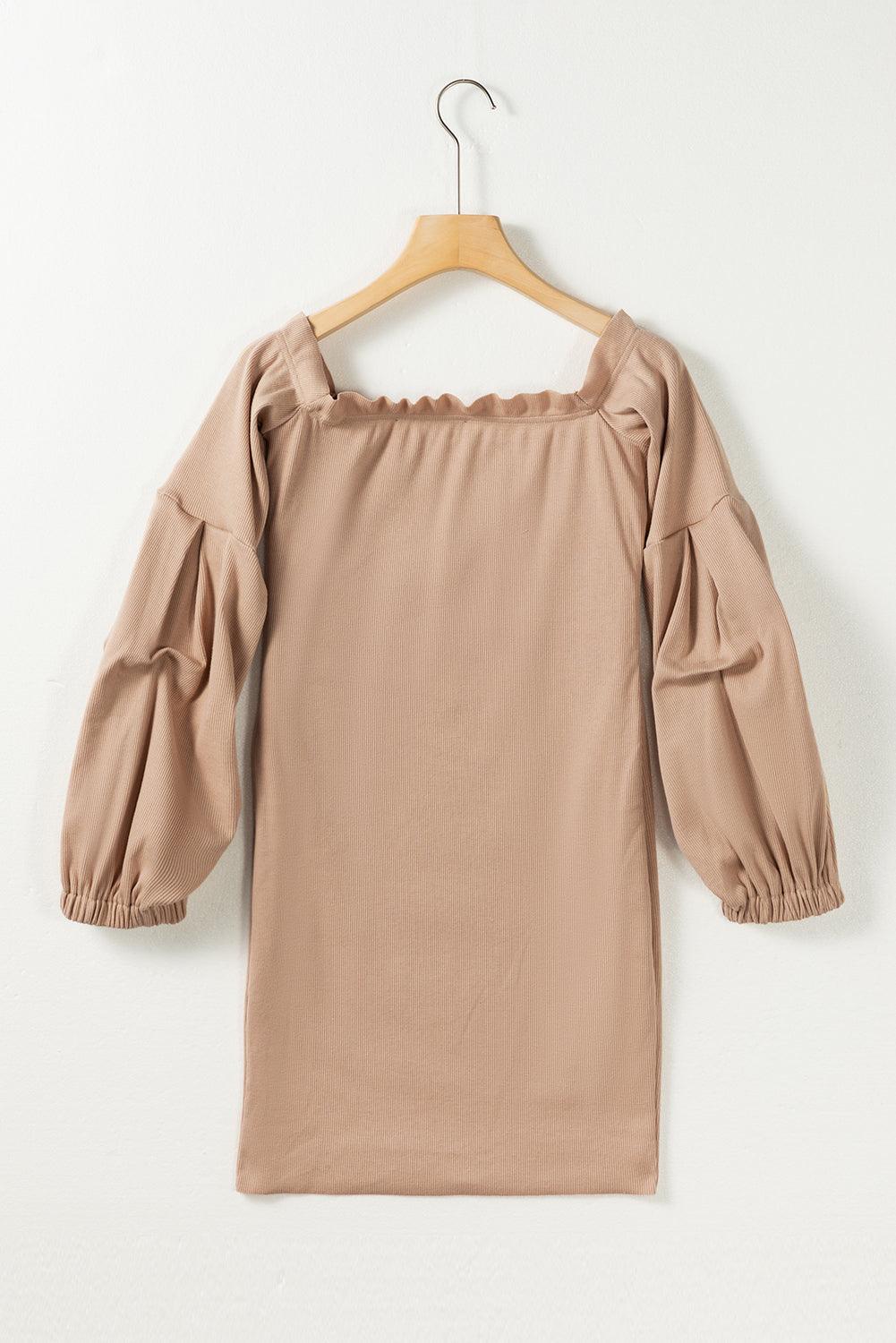 Off Shoulder Ribbed Balloon Sleeve Sweater Dress Mini Dresses MyDresses 