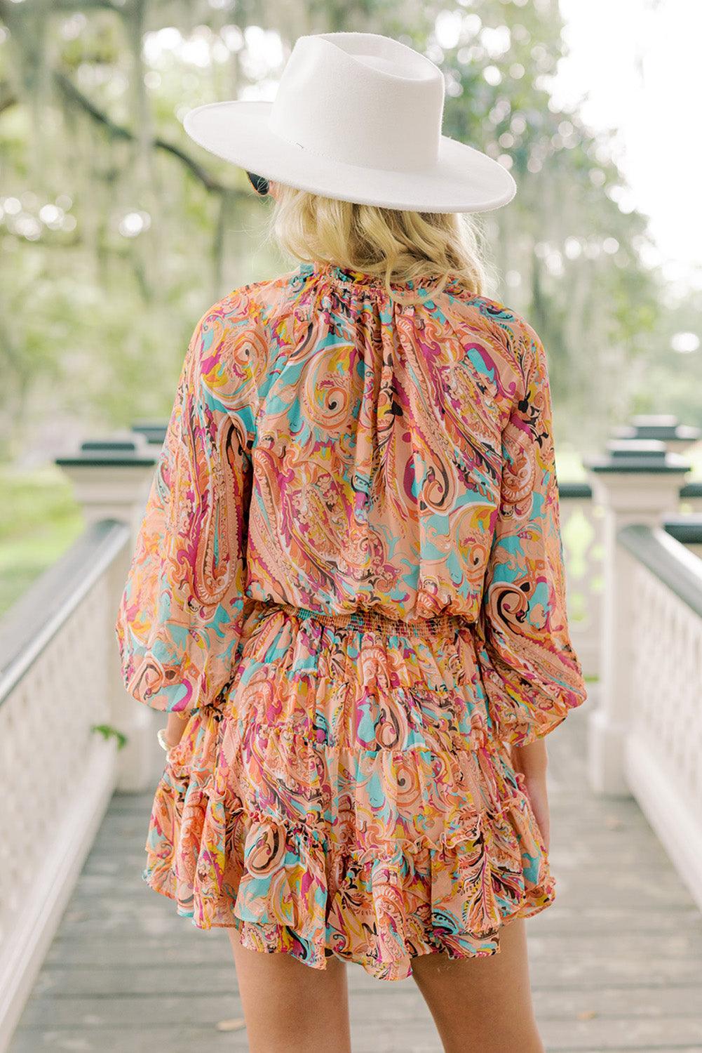 Paisley Print Frill Detail Mini Dress Mini Dresses MyDresses 