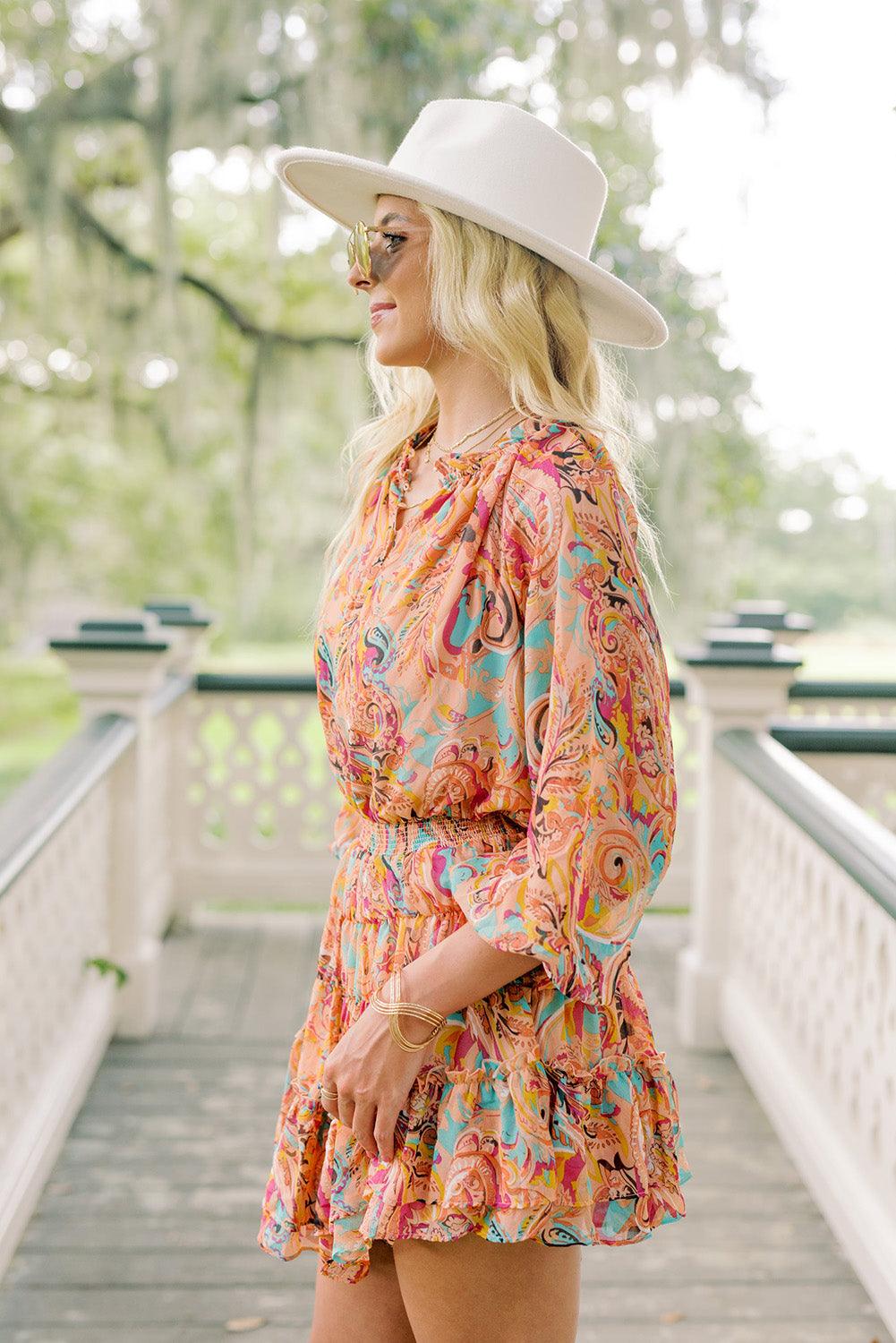 Paisley Print Frill Detail Mini Dress Mini Dresses MyDresses 