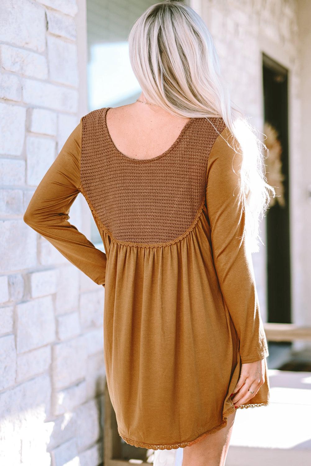 Patchwork Long Sleeve Flared Dress Mini Dresses MyDresses 