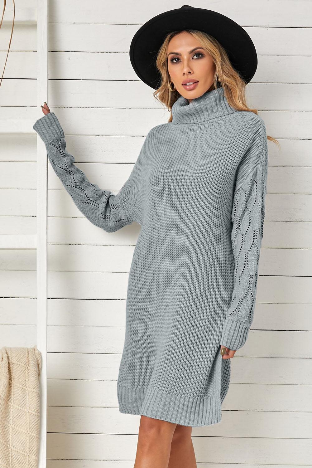 Plain Turtleneck Sweater Dress Mini Dresses MyDresses 