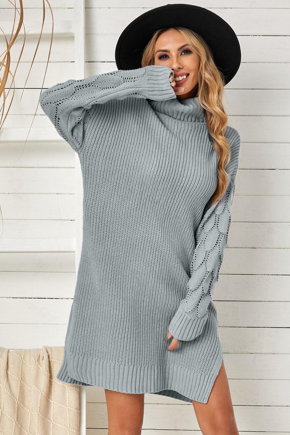 Plain Turtleneck Sweater Dress Mini Dresses MyDresses 