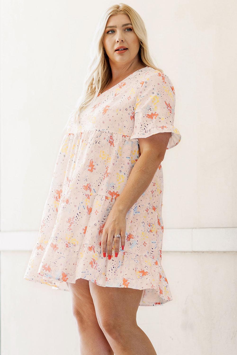 Plus Size Floral Babydoll Swing Dress Plus Size Mini Dresses MyDresses 