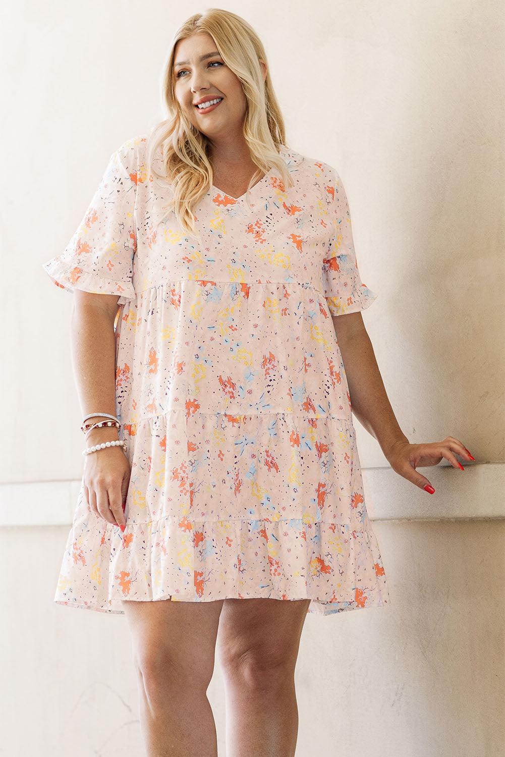 Plus Size Floral Babydoll Swing Dress Plus Size Mini Dresses MyDresses 