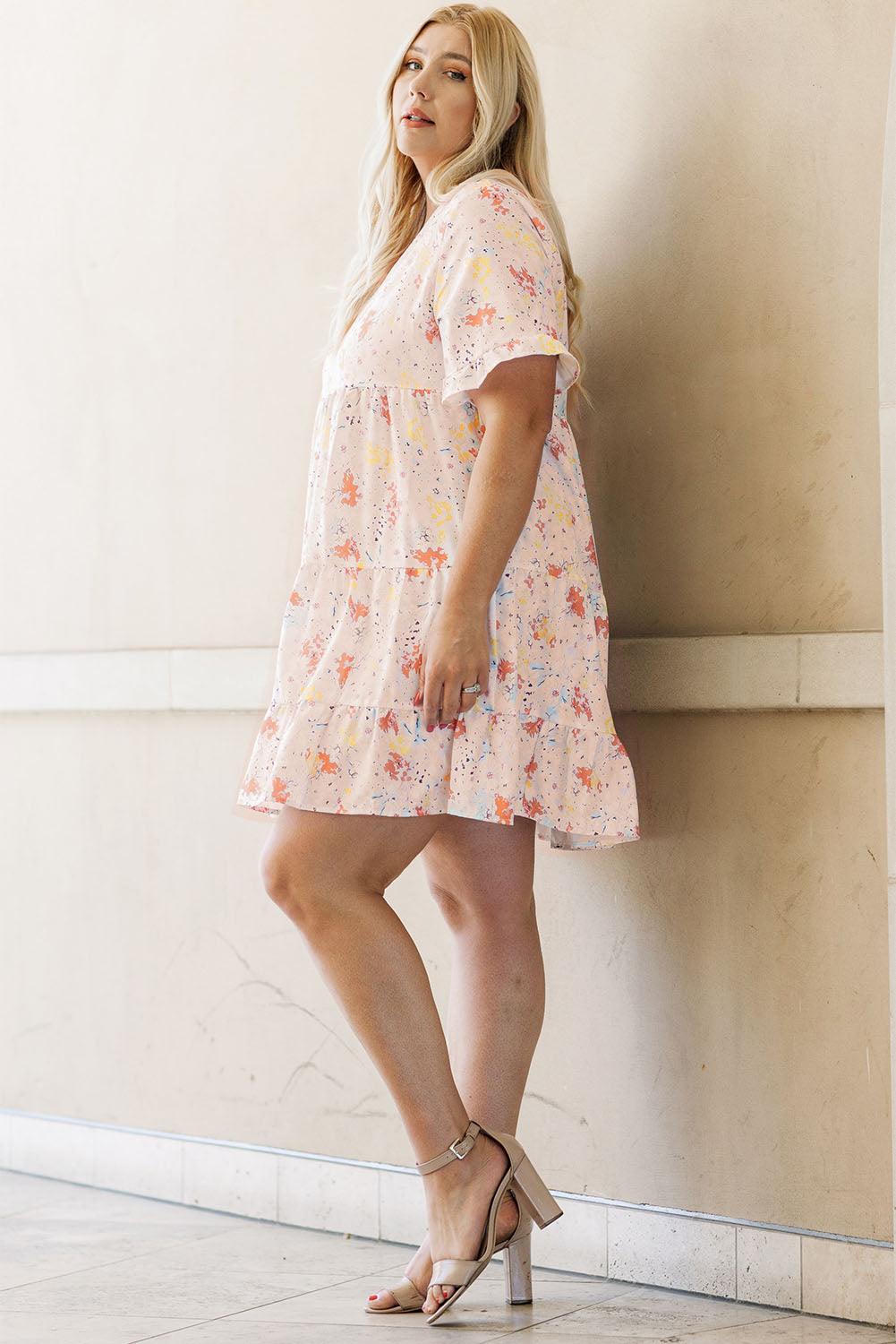 Plus Size Floral Babydoll Swing Dress Plus Size Mini Dresses MyDresses 