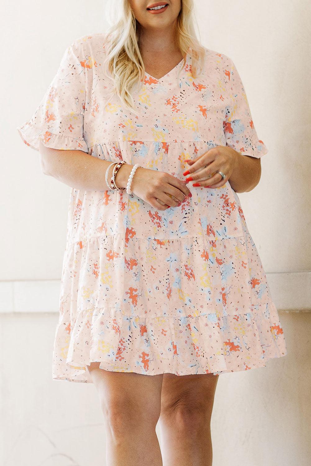 Plus Size Floral Babydoll Swing Dress Plus Size Mini Dresses MyDresses Pink 18-20 | 1X 