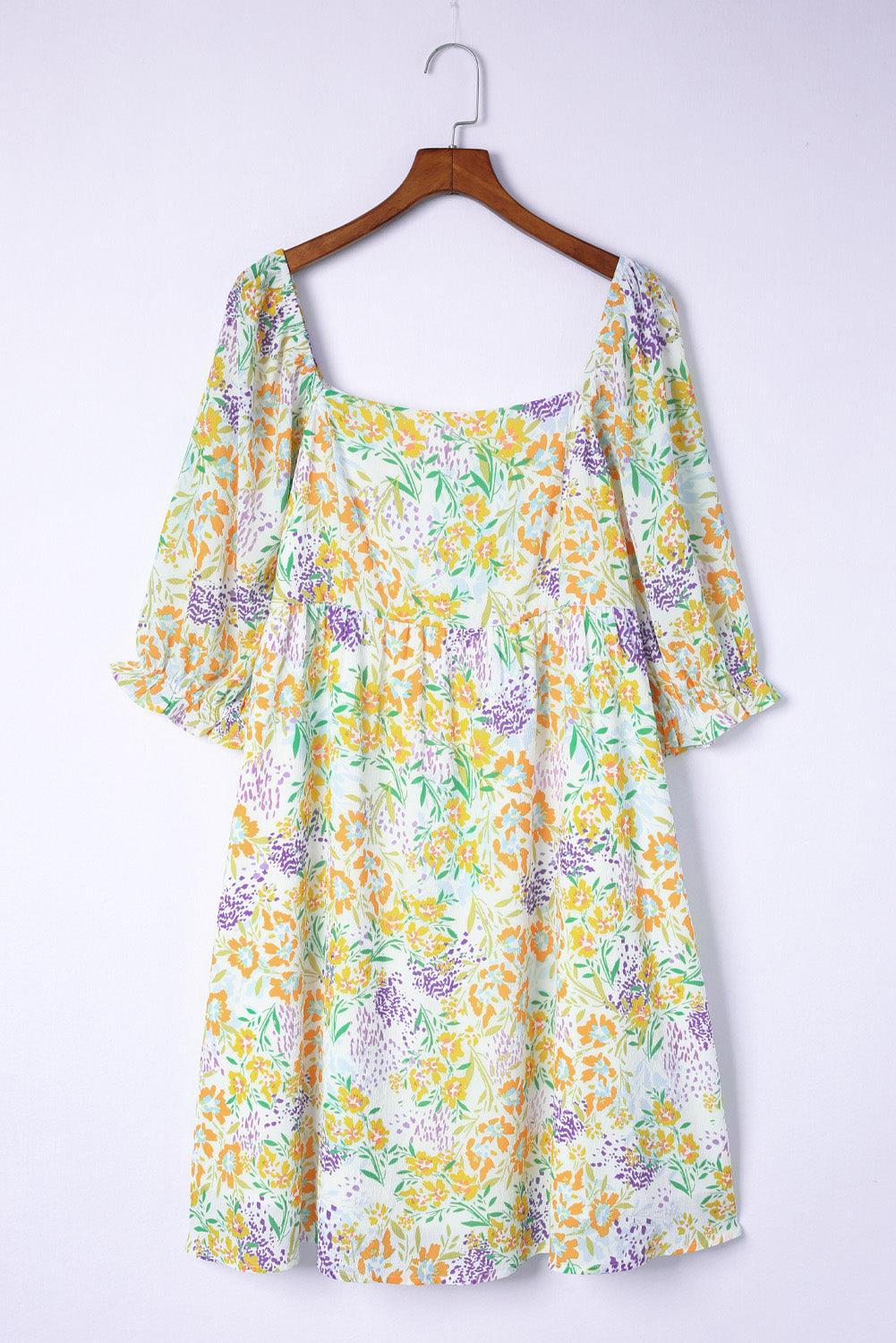 Plus Size Floral Ruffle Sleeve Babydoll Dress Plus Size Mini Dresses MyDresses 