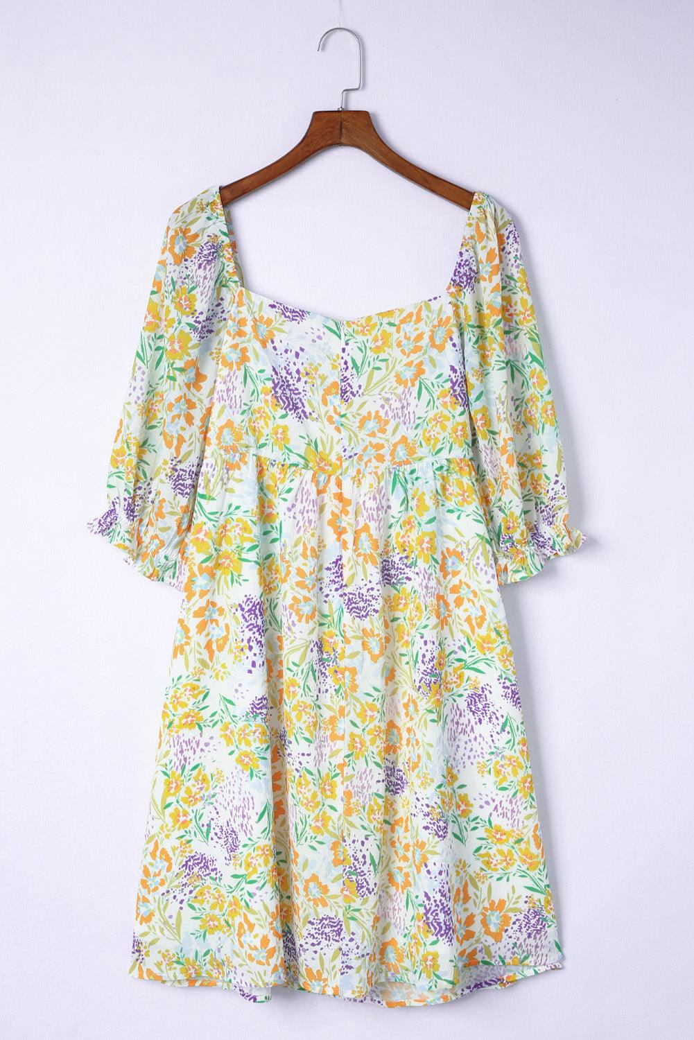 Plus Size Floral Ruffle Sleeve Babydoll Dress Plus Size Mini Dresses MyDresses 