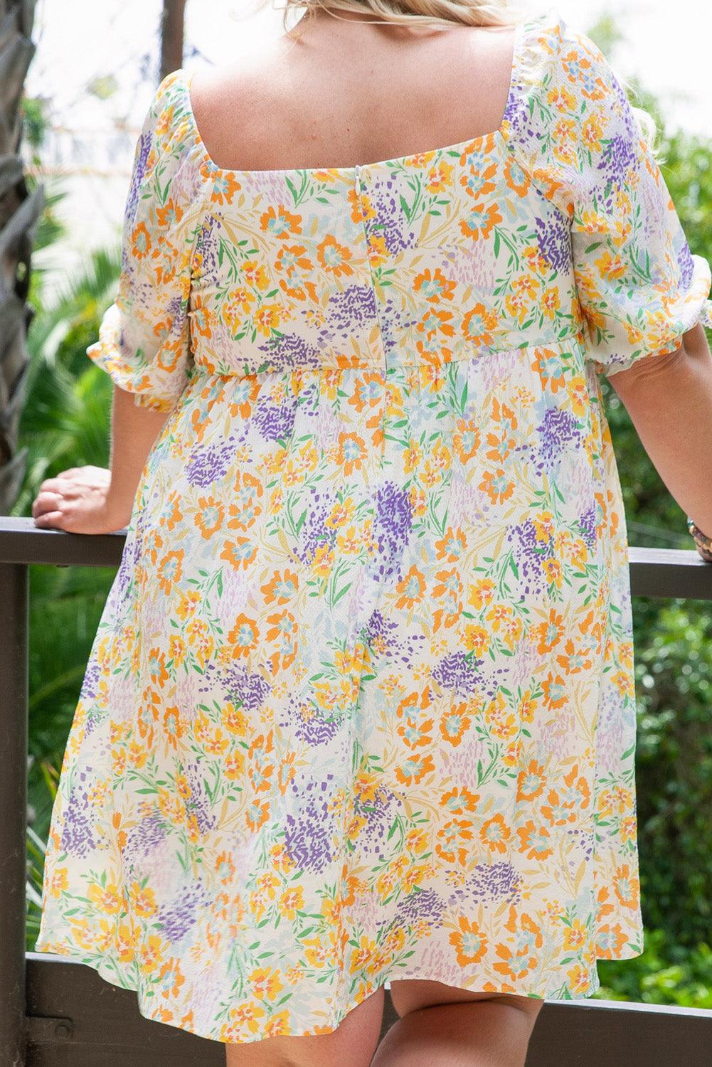 Plus Size Floral Ruffle Sleeve Babydoll Dress Plus Size Mini Dresses MyDresses 