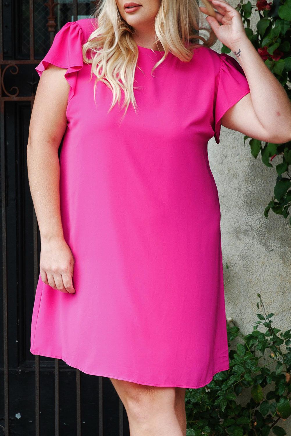 Plus Size Ruffle Sleeve Mini Dress Plus Size Mini Dresses MyDresses Rose 18-20 | 1X 