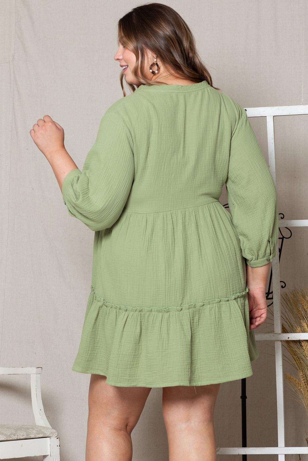 Plus Size Textured Ruffled V-Neck Mini Dress Plus Size Mini Dresses MyDresses 