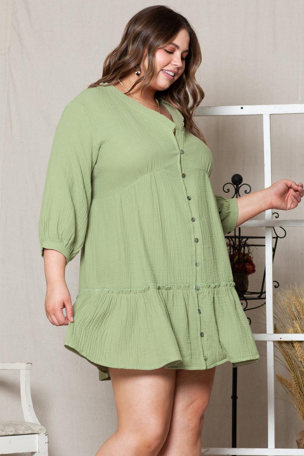 Plus Size Textured Ruffled V-Neck Mini Dress Plus Size Mini Dresses MyDresses 