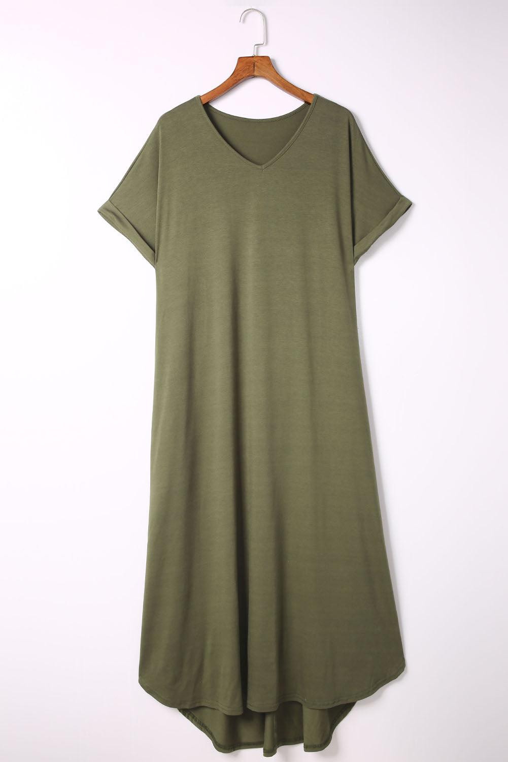 Plus Size V Neck Rolled Cuff Maxi Dress Plus Size Maxi Dresses MyDresses 