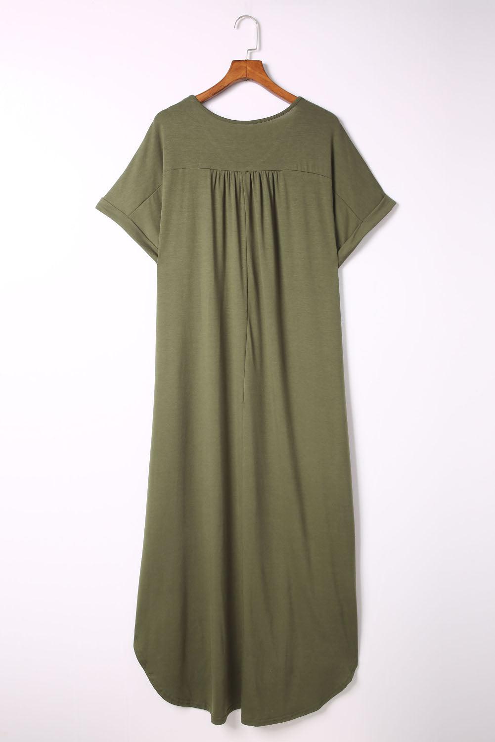 Plus Size V Neck Rolled Cuff Maxi Dress Plus Size Maxi Dresses MyDresses 