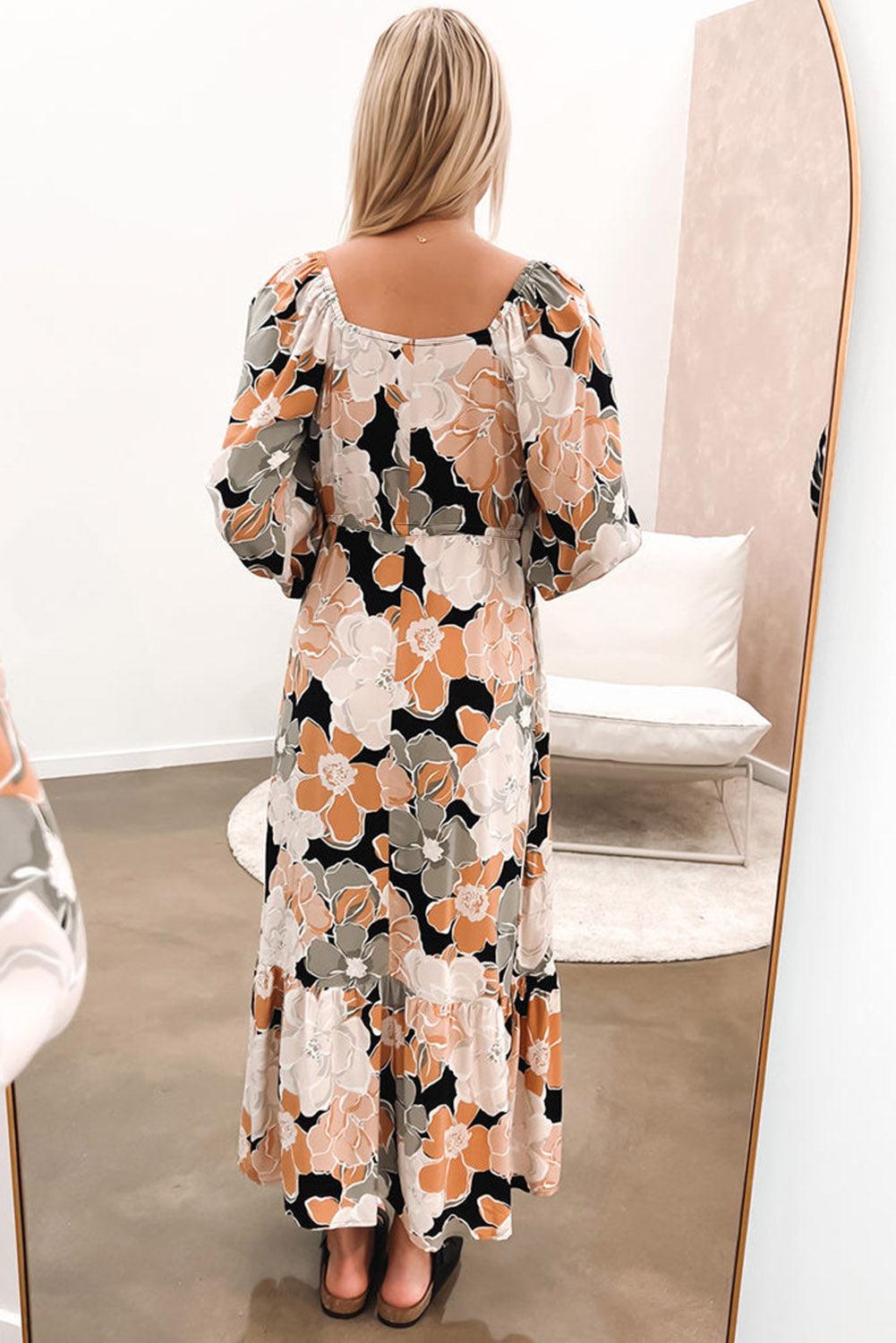 Puff Sleeve Tie Waist Maxi Floral Dress Maxi Dresses MyDresses 