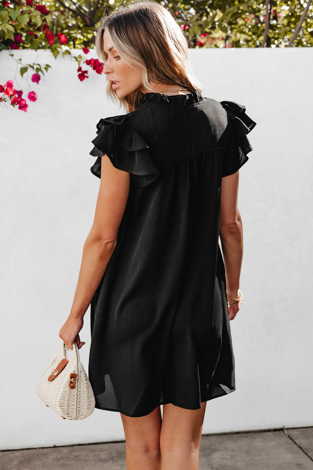 Ruffle Sleeve V-Neck Frilled Shift Dress Mini Dresses MyDresses 