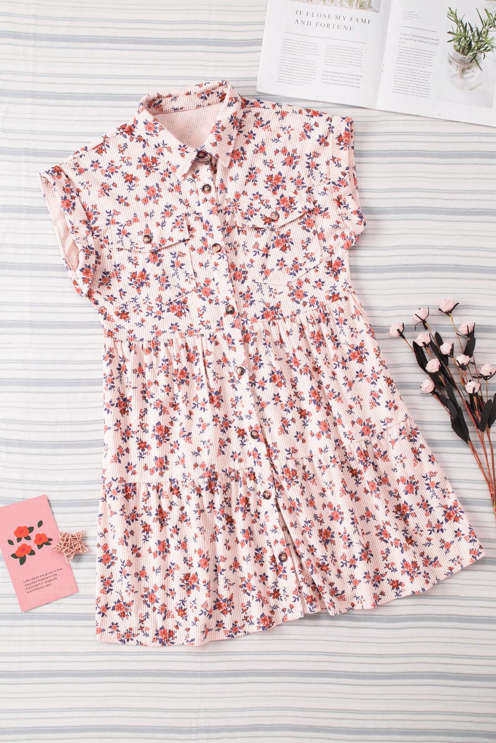 Floral Short Sleeve Shirt Dress Mini Dresses MyDresses 