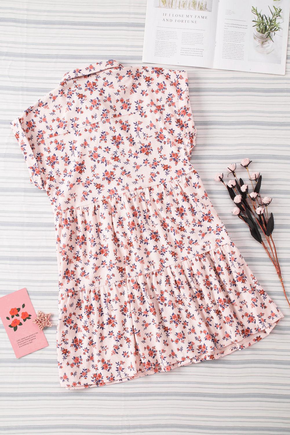 Floral Short Sleeve Shirt Dress Mini Dresses MyDresses 