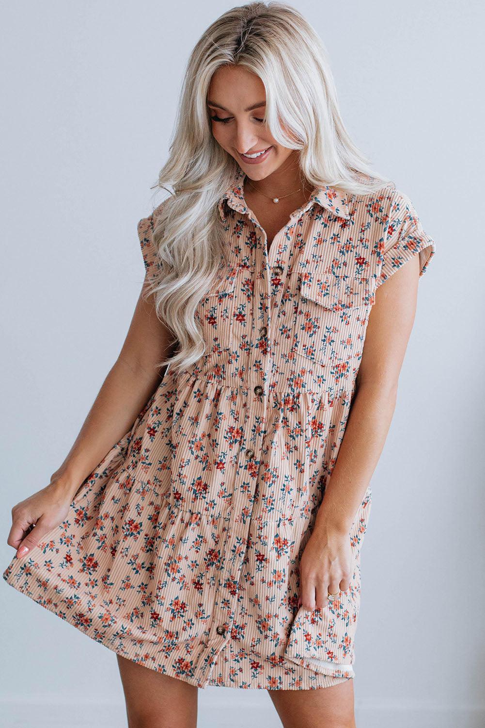 Floral Short Sleeve Shirt Dress Mini Dresses MyDresses 
