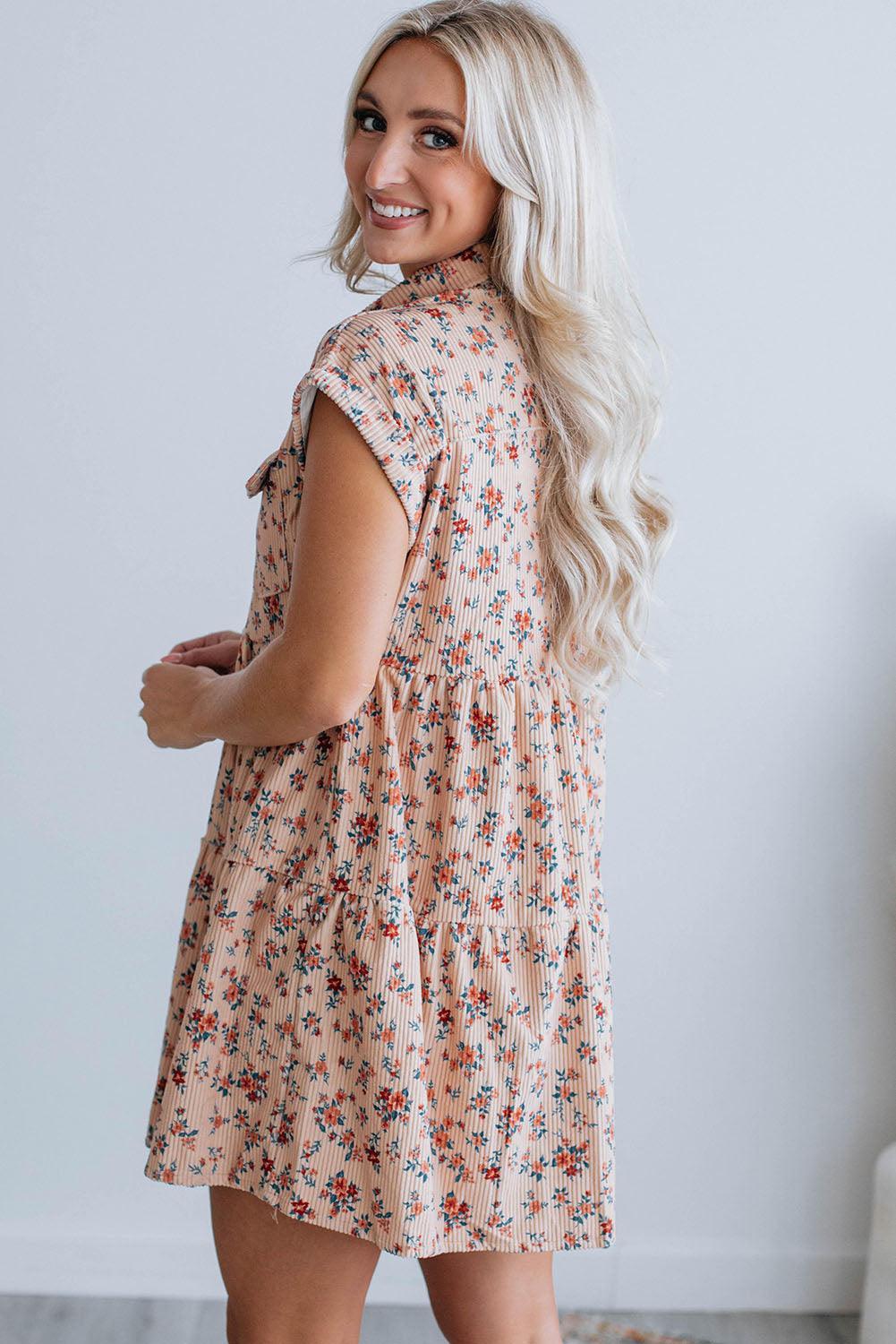 Floral Short Sleeve Shirt Dress Mini Dresses MyDresses 