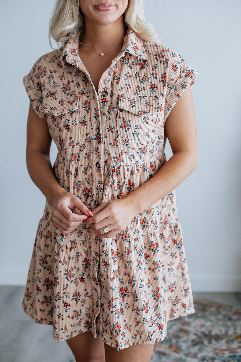 Floral Short Sleeve Shirt Dress Mini Dresses MyDresses Pink 8 | S 