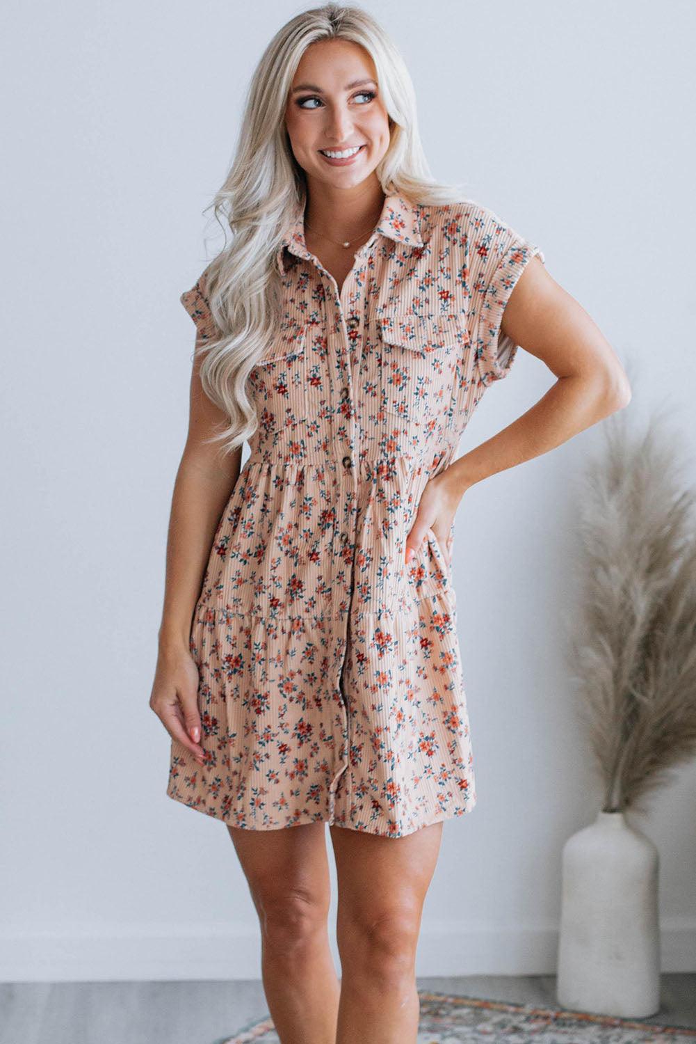 Floral Short Sleeve Shirt Dress Mini Dresses MyDresses 
