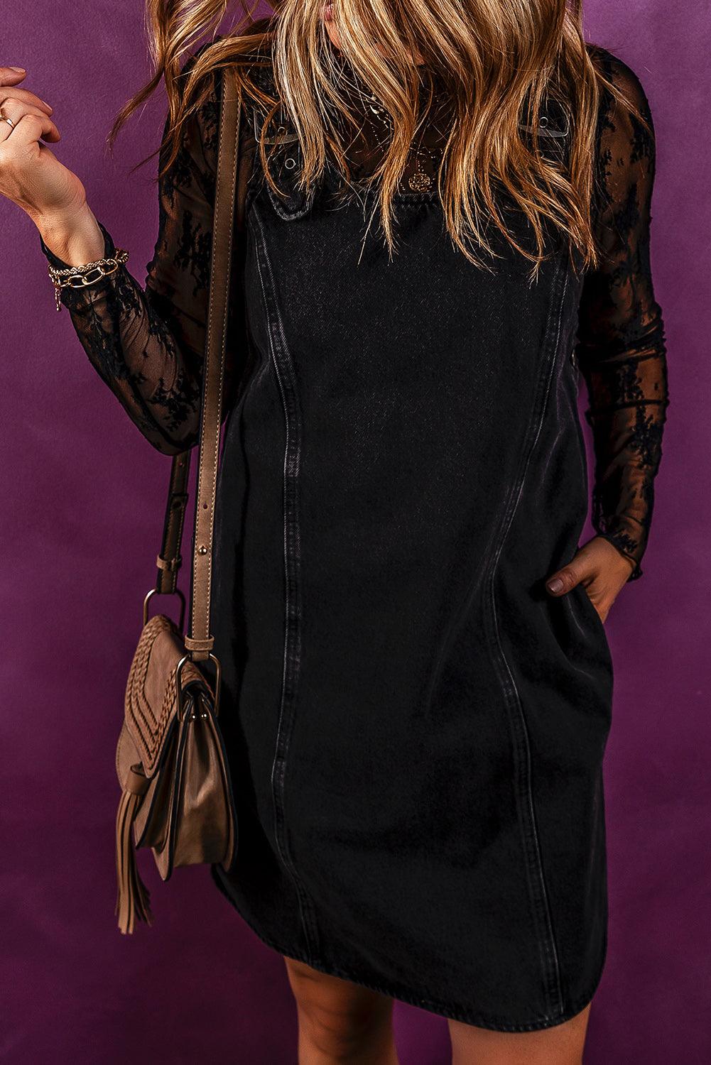 Sleeveless Shift Denim Dress Knee-Length Mini Dresses MyDresses Black 8 | S 