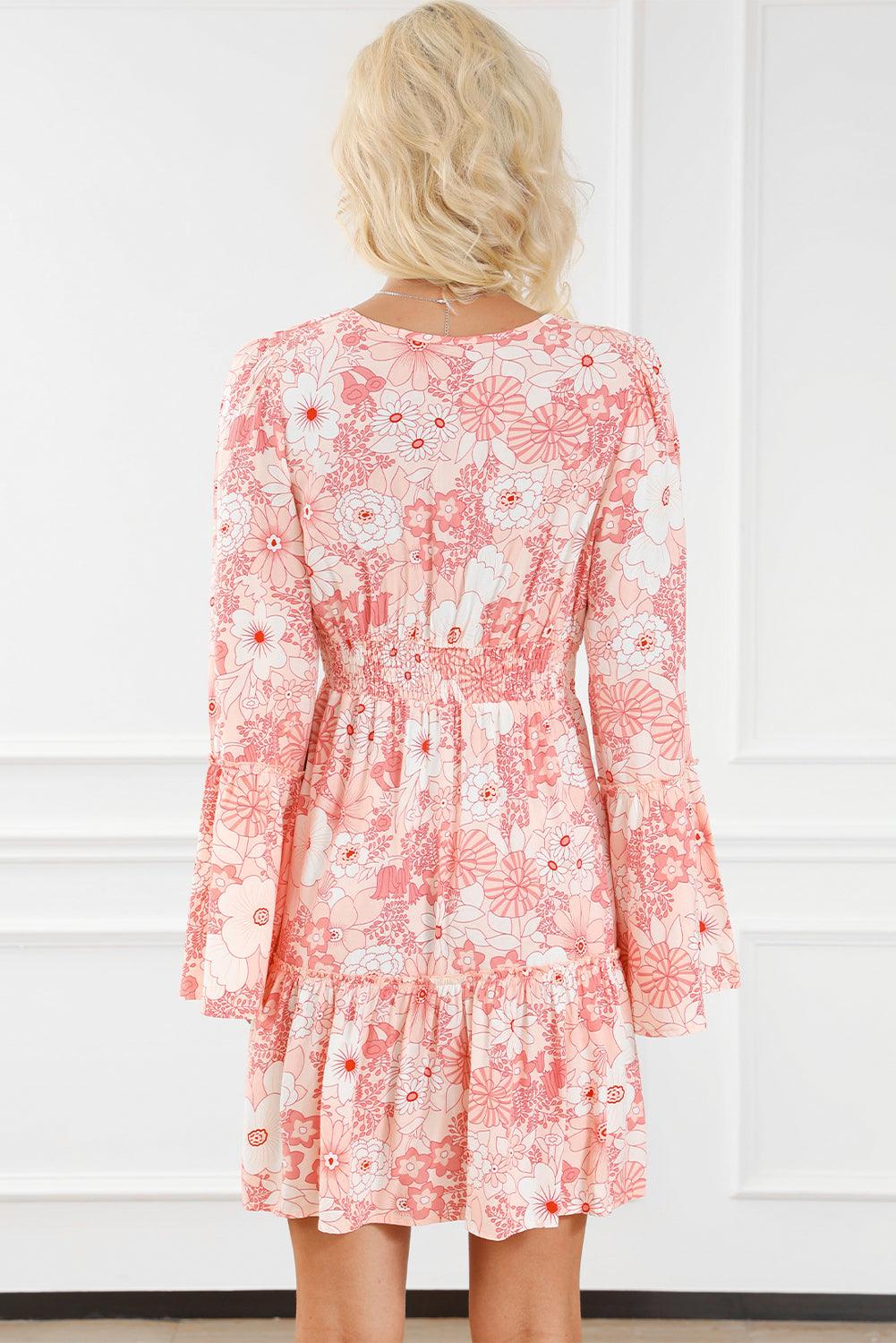 Smocked High Waist Bell Sleeve Dress Mini Dresses MyDresses 