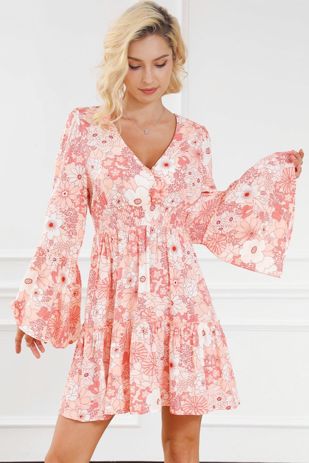 Smocked High Waist Bell Sleeve Dress Mini Dresses MyDresses 
