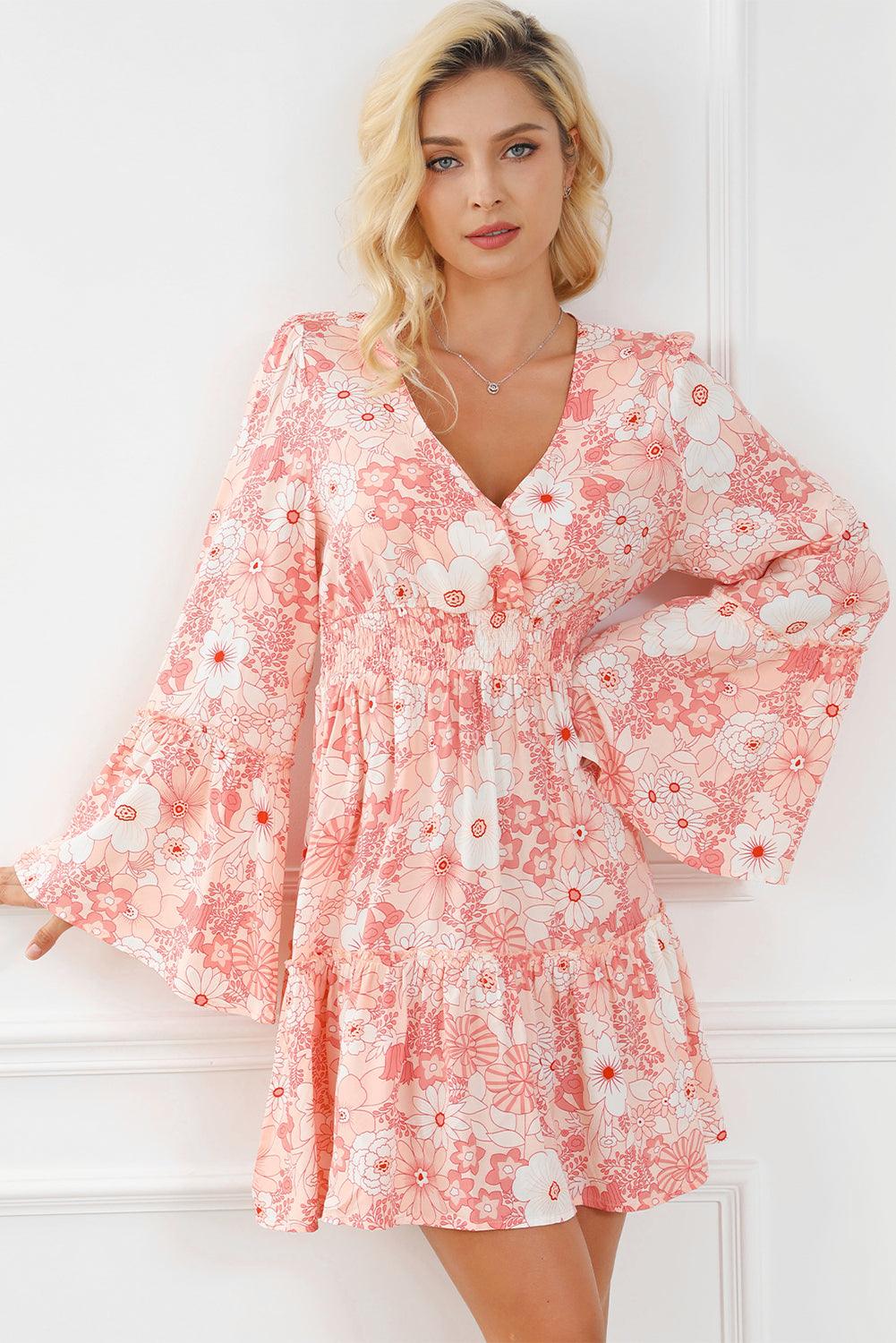 Smocked High Waist Bell Sleeve Dress Mini Dresses MyDresses 