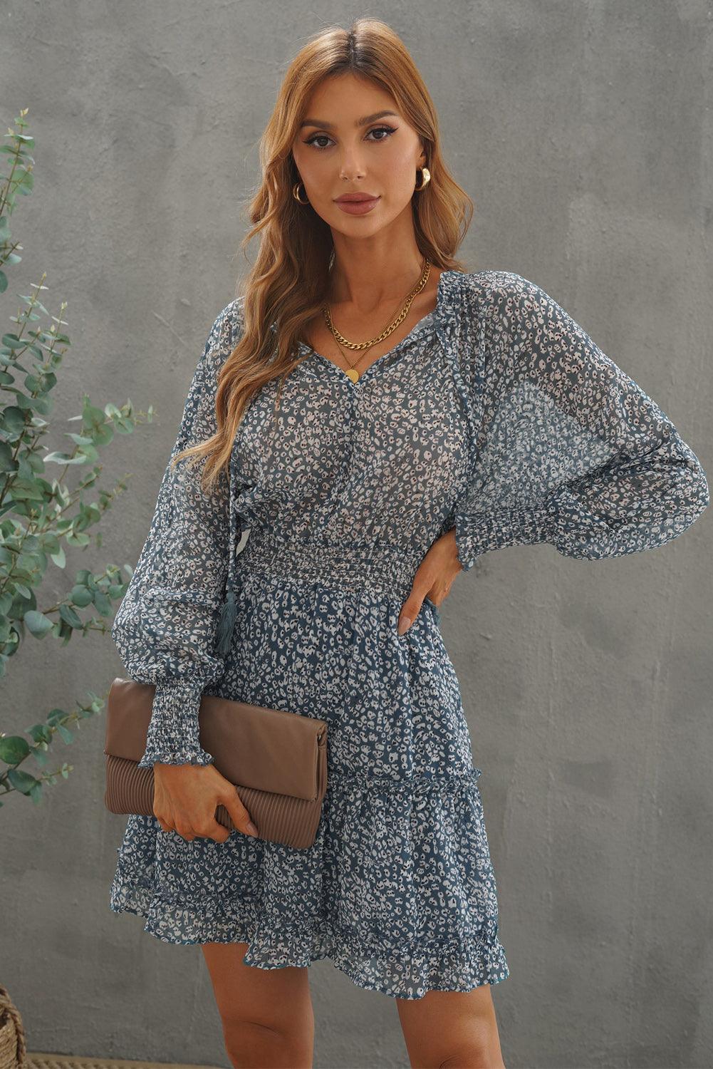 Smocked Puff Sleeve Tiered Ruffled Mini Dress Mini Dresses MyDresses 