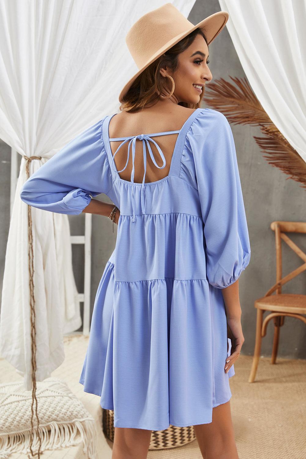 Square Neck Half Sleeve High Low Mini Dress Mini Dresses MyDresses 
