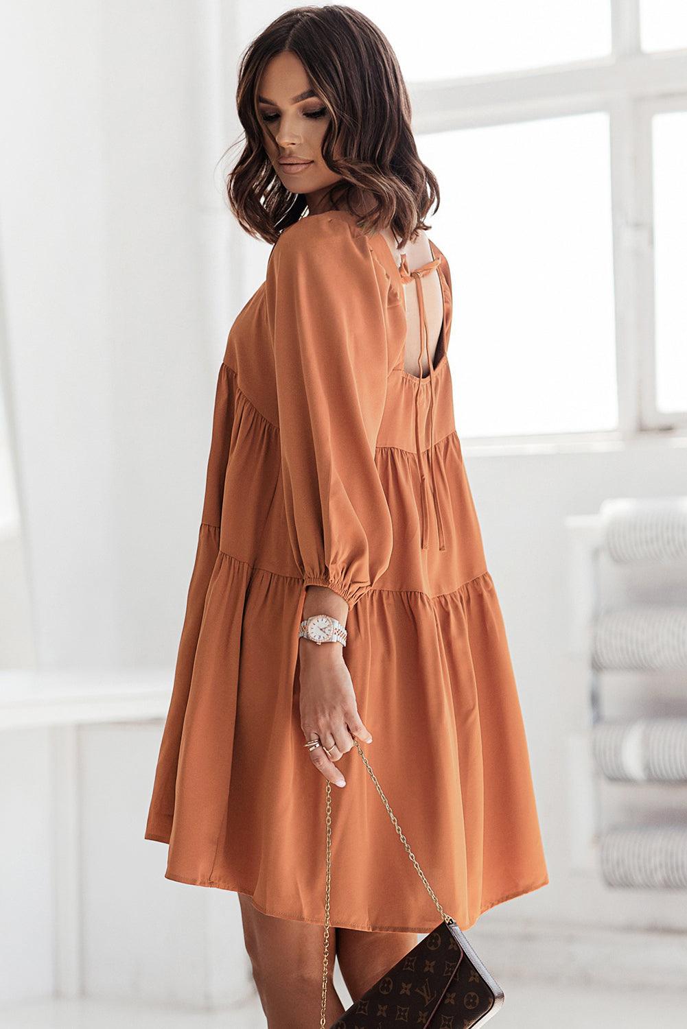 Square Neck Half Sleeve High Low Mini Dress Mini Dresses MyDresses 