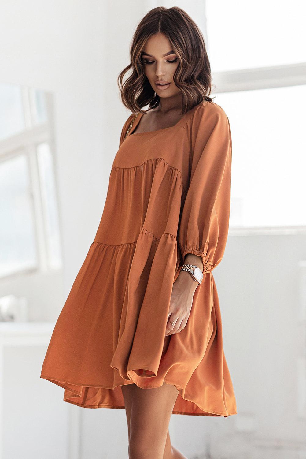 Square Neck Half Sleeve High Low Mini Dress Mini Dresses MyDresses 