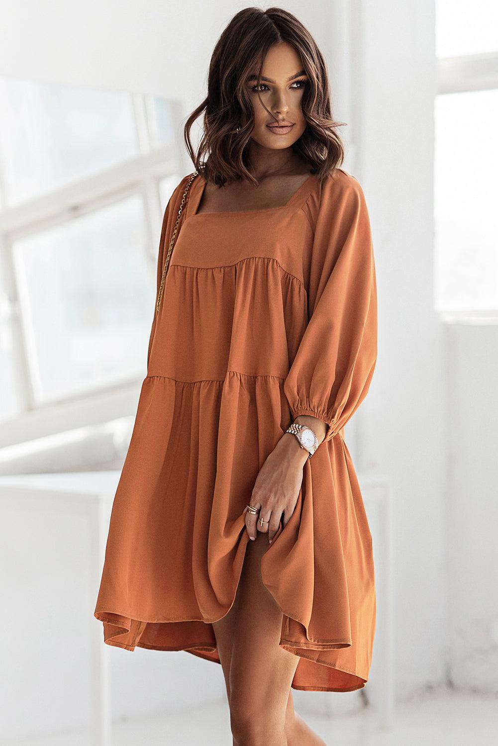 Square Neck Half Sleeve High Low Mini Dress Mini Dresses MyDresses 