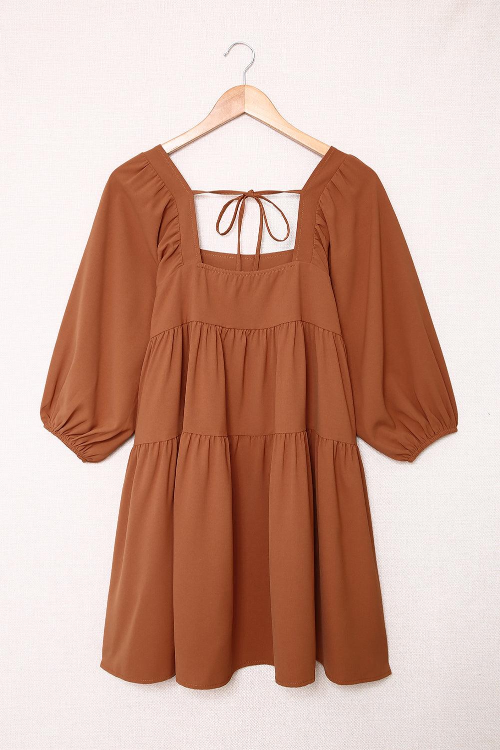 Square Neck Half Sleeve High Low Mini Dress Mini Dresses MyDresses 
