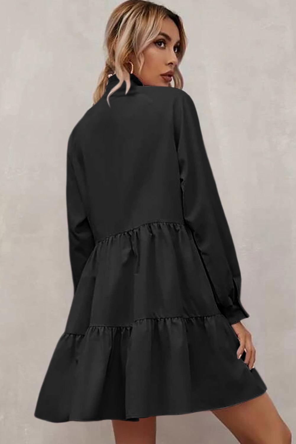 Stand Collar Long Sleeve Frilled Ruffle Dress Mini Dresses MyDresses 